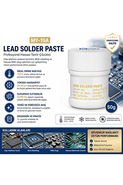 Piyatech MY-19A 50 GR Lehim Macunu 199 Derece SN/PB/AG Elektronik Tamir İçin Kurşunlu Lehim Pastası