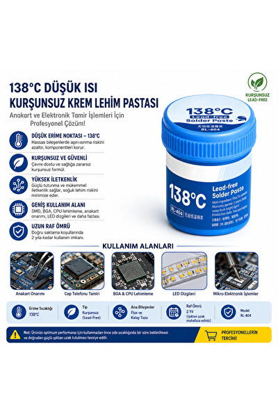 Piyatech 138 Derece Düşük Isı Kurşunsuz Krem Lehim Pastası - Anakart Tamiri İçin