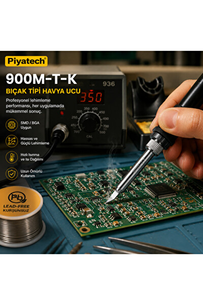 Piyatech 900M-T-K Havya Ucu 936 Uyumlu Bıçak Tipi Kurşunsuz Profesyonel Lehim Ucu