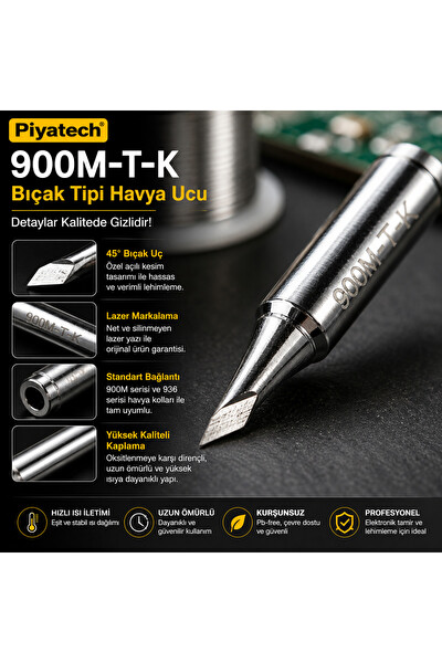 Piyatech 900M-T-K Havya Ucu 936 Uyumlu Bıçak Tipi Kurşunsuz Profesyonel Lehim Ucu