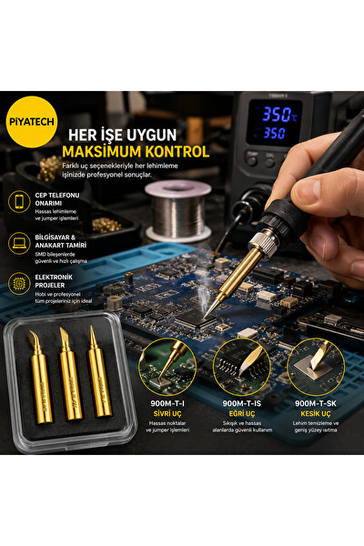 Piyatech 900M Serisi 3'lü Havya Ucu Seti - Düz Eğri Kesik Tip Mikro Lehimleme Ucu