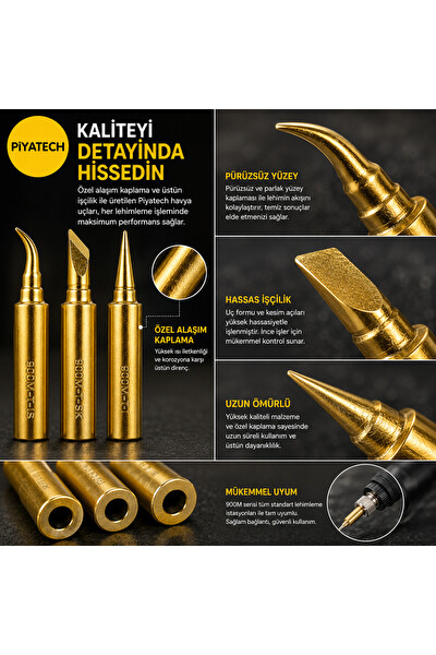 Piyatech 900M Serisi 3'lü Havya Ucu Seti - Düz Eğri Kesik Tip Mikro Lehimleme Ucu