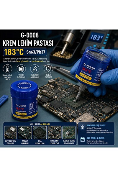 Piyatech G-0008 50 GR Lehim Pastası 183 Derece SN63/PB37 - Elektronik Anakart ve Telefon Tamiri İçin
