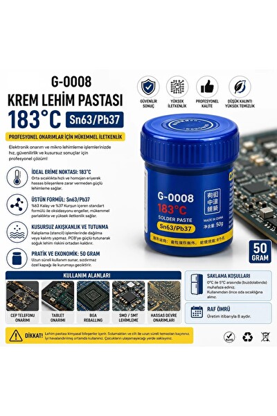 Piyatech G-0008 50 GR Lehim Pastası 183 Derece SN63/PB37 - Elektronik Anakart ve Telefon Tamiri İçin