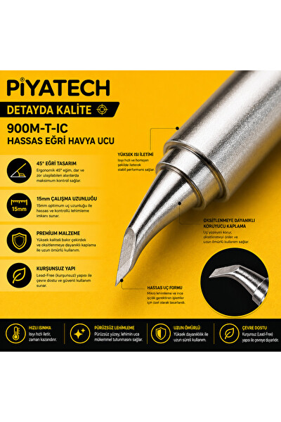 Piyatech 900M-T-IC Eğri Tip Havya Ucu 45 Derece Kurşunsuz Hassas Mikro Lehim Ucu