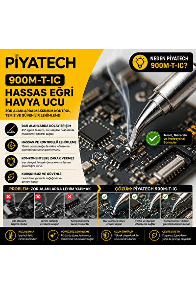 Piyatech 900M-T-IC Eğri Tip Havya Ucu 45 Derece Kurşunsuz Hassas Mikro Lehim Ucu