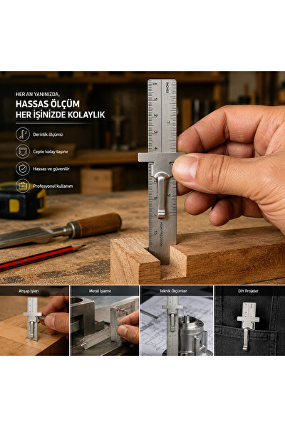 Piyatech Paslanmaz Klipsli Cep Cetveli 15 CM