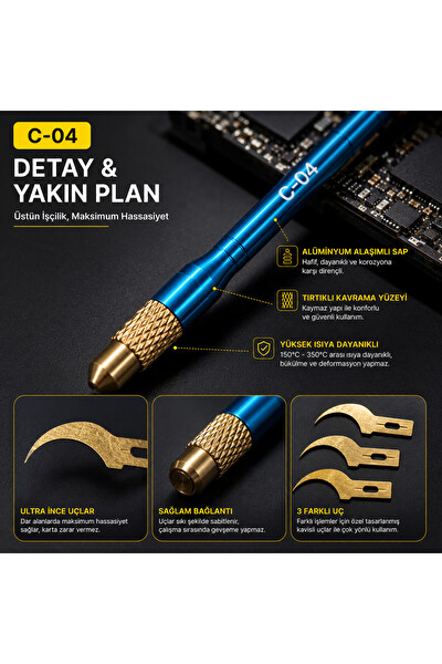 Piyatech C-04 4 Parça Anakart İşlemci Çip Sökme - Yapıştırıcı Temizleme Bıçağı Seti