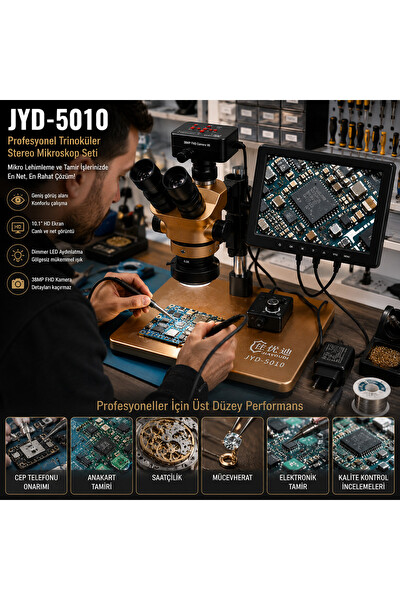 Piyatech Jiayoudi JYD-5010 Trinoküler Stereo Mikroskop Seti - Lehim Tamir İstasyonu