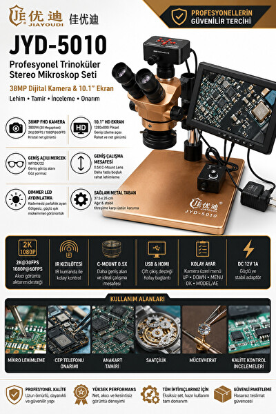 Piyatech Jiayoudi JYD-5010 Trinoküler Stereo Mikroskop Seti - Lehim Tamir İstasyonu