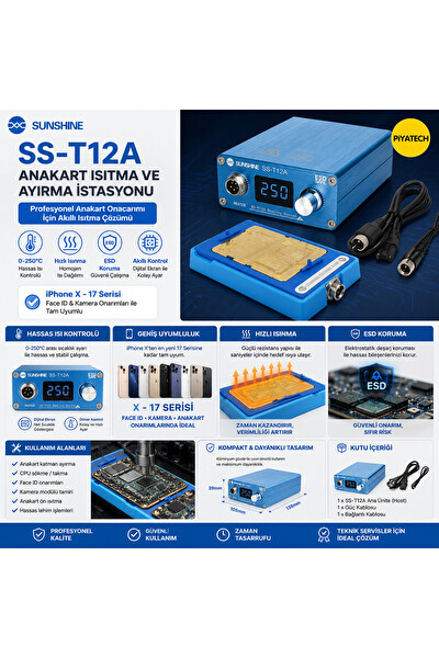 Piyatech SS-T12A iPhone X - 17 Serisi Uyumlu Anakart Isıtma ve Ayırma İstasyonu Tamir Makinesi