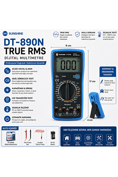 Piyatech DT-890N True RMS Dijital - Isı Ölçerli Yanmaz Multimetre