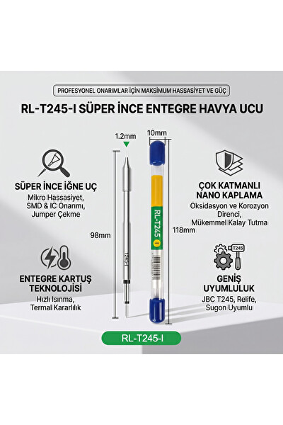 RL-T245-I Süper İnce İğne Tip Entegre Havya Ucu T245 Profesyonel Mikro Lehimleme Kartuş Ucu