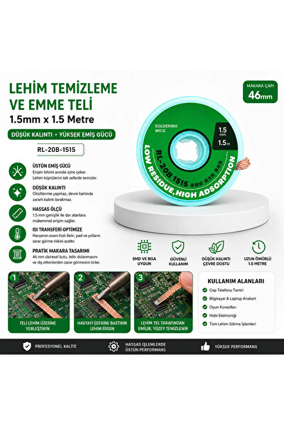 Piyatech RL-20B-1515 1.5 MM x 1.5 M Lehim Temizleme - Emme Teli