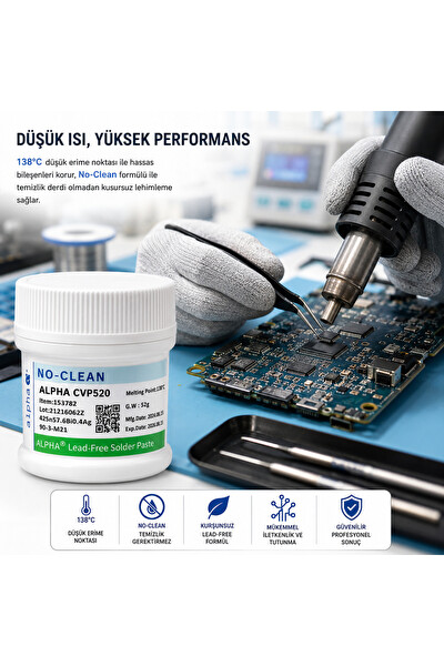 Piyatech CVP520 138 Derece Düşük Sıcaklıklı Lehim Pastası 52 GR