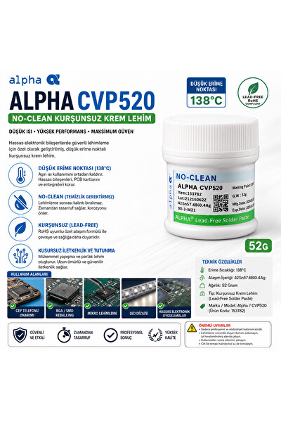Piyatech CVP520 138 Derece Düşük Sıcaklıklı Lehim Pastası 52 GR