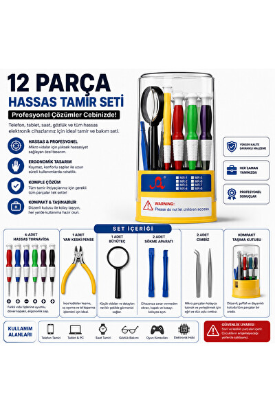 Piyatech 12 Parça Hassas Tornavida - Telefon Tamir Seti
