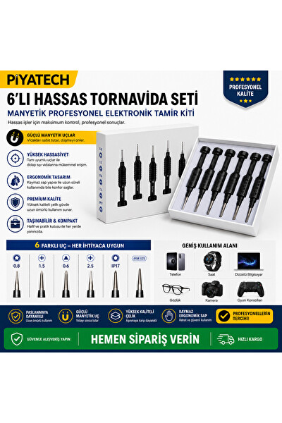 Piyatech Manyetik Elektronik 6’lı Tornavida Seti