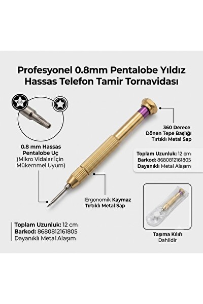 Piyatech 0.8 MM 12 CM Pentalobe Telefon Yıldız Tamir Tornavidası