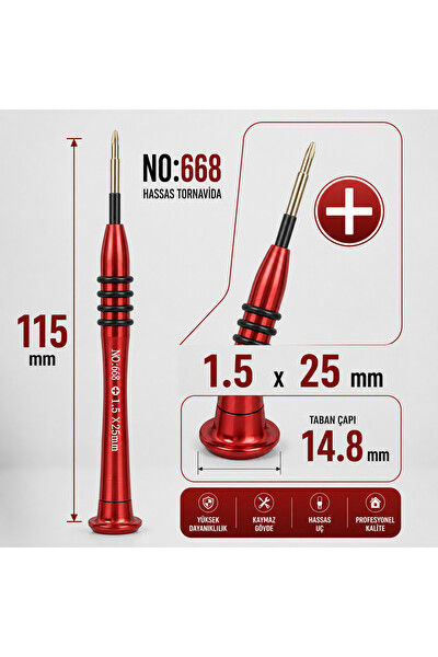 Piyatech 1.5 x 25 MM Cep Telefonu - Elektronik Tamir Aleti NO:668 Kırmızı