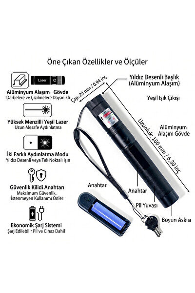 Piyatech Yüksek Menzilli Şarjlı Yeşil Lazer Sunum Kalemi