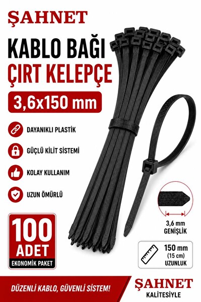 Şahnet 3.6x150 MM Siyah Çırt Kelepçe Plastik Kablo Toplama Bağı 100 Adet