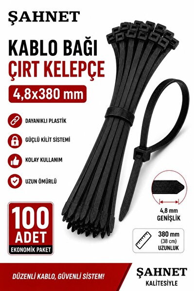 Şahnet 4.8x380 MM Siyah Çırt Kelepçe Plastik Kablo Güçlü Kilitli Toplama Bağı 100 Adet