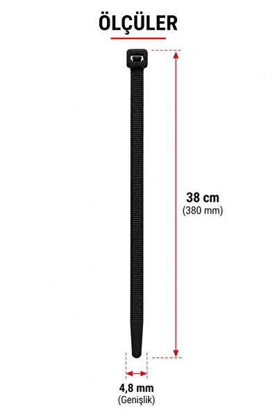Şahnet 4.8x380 MM Siyah Çırt Kelepçe Plastik Kablo Güçlü Kilitli Toplama Bağı 100 Adet
