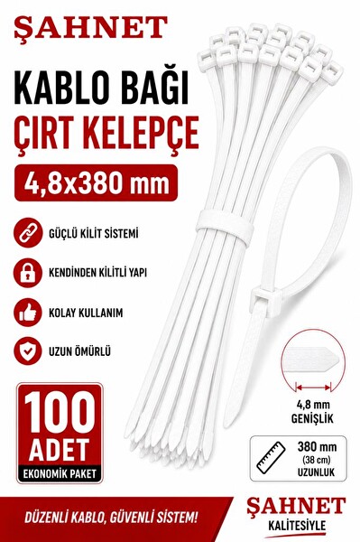 Şahnet 4.8x380 Kablo Bağı Kablo Toplama Klipsi Beyaz Çırt Kelepçe