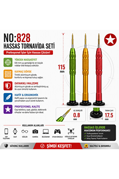 Piyatech Manyetik Tornavida 0.8 x 25 MM NO:828 - Turuncu