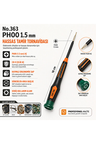 Piyatech No:363 Ph00 1.5 MM Tamir Tornavidası 16 CM