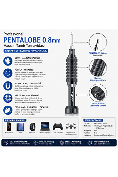 Piyatech RL-730 0.8 MM Cep Telefonu Tamir Tornavidası S2 Çelik Uçlu