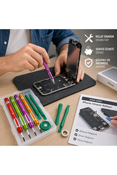 Piyatech N6666 iPhone Uyumlu 8 Parça Tornavida Seti 0.6y 0.8 Uç 1.5 Yıldız 2.5 Uç