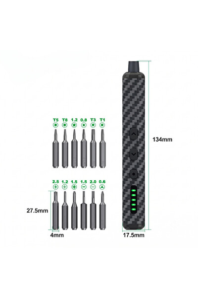 Piyatech 12 Uçlu Type-C Elektrikli Şarjlı Tamir Tornavida Seti