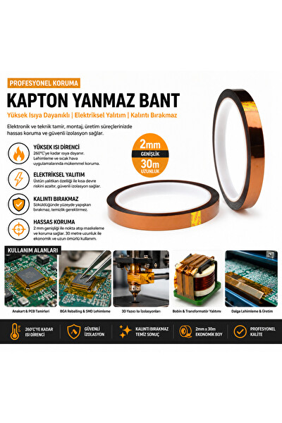 Piyatech Kapton Yanmaz Bant 2MM X 30 M Yüksek Isıya Dayanıklı Isı Bandı
