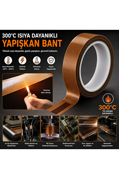 Piyatech PTFE 10 MM x 10 M Teflon Cam Elyaf 300 Derece Isıya Dayanıklı Yapışkan Bant