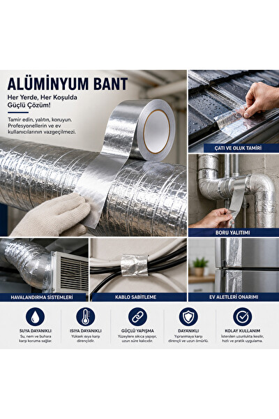 Piyatech Alüminyum 10 M x 4 CM Isıya ve Suya Dayanıklı Yapışkan Bant