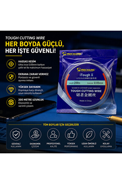 Piyatech LCD Ekran Ayırma Teli 0.05 MM 200 M Steel Çelik Kesme Teli