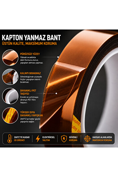 Piyatech Kapton Yanmaz Bant 15 MM X 30 M Yüksek Isıya Dayanıklı Isı Bandı