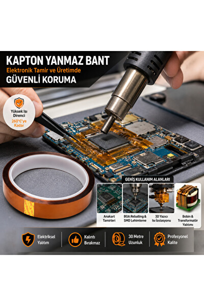 Piyatech Kapton Yanmaz Bant 12 MM X 30 M Yüksek Isıya Dayanıklı Isı Bandı