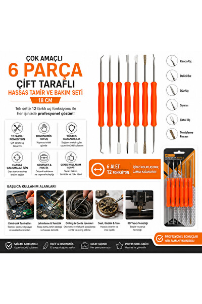 Piyatech 6 Parça Çift Taraflı Tamir Bakım Seti 18 CM