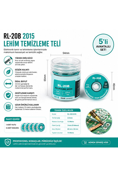 Piyatech RL-20B 5'li Paket Lehim Temizleme Teli 2.0 MM 1.5 M