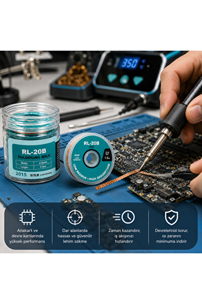Piyatech RL-20B 5'li Paket Lehim Temizleme Teli 2.0 MM 1.5 M