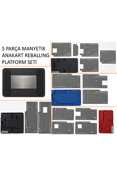 Piyatech iPhone 11 - 12 - 13 - 14 Uyumlu Manyetik Anakart Reballing Kalıp - Altlık Seti 5 Parça