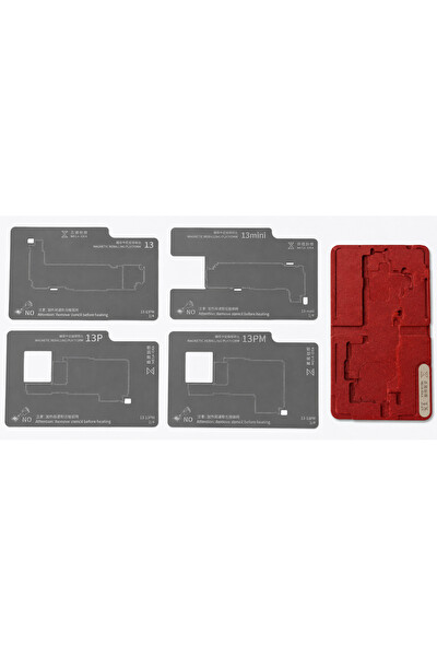 Piyatech iPhone 11 - 12 - 13 - 14 Uyumlu Manyetik Anakart Reballing Kalıp - Altlık Seti 5 Parça