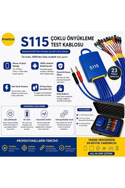 Piyatech S115 iPhone 14 Serisi - Android Uyumlu Güç Test Kablosu 23 Parça