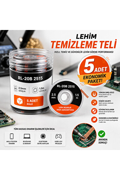 Piyatech RL-20B 2515 5'li Lehim Emme Teli 2.5 MM 1.5 M