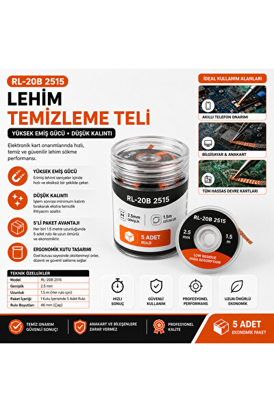 Piyatech RL-20B 2515 5'li Lehim Emme Teli 2.5 MM 1.5 M