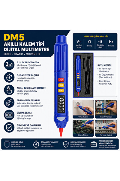 Piyatech DM5 Kalem Tipi Dijital Multimetre - 3'ü 1 Arada Voltaj Test Cihazı