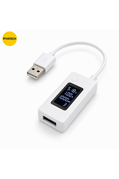 Piyatech Dijital Led Göstergeli USB Voltmetre - Ampermetre Test Cihazı